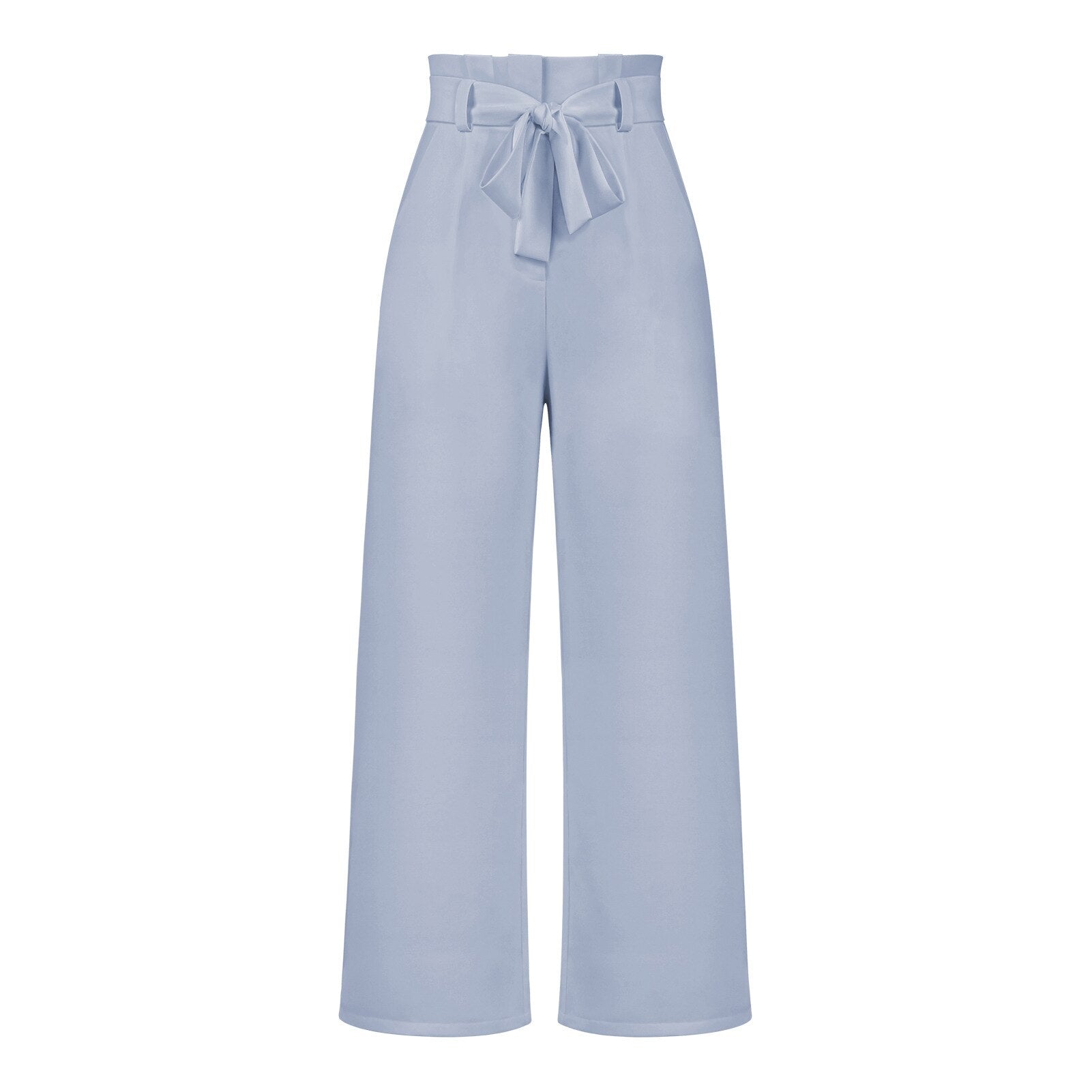 Belt Waist Elastic Wide Leg Black Long Pants Women High Waist Zip Solid Office Lady Pockte Ruffles White Fashion Trouser voguable