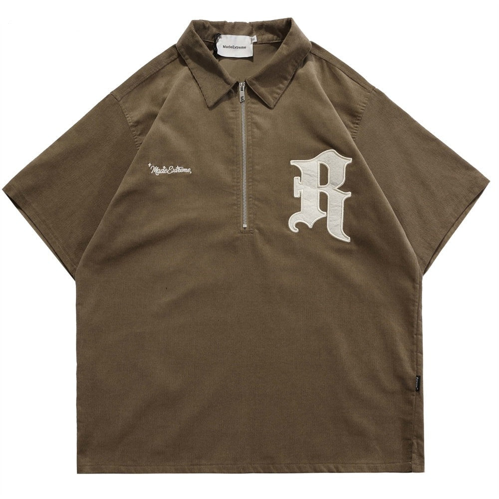 Voguable Men T-shirt Corduroy Turn-down Collar Cotton Polo Tops Harajuku Streetwear Casual 2022 Summer Short Sleeve Oversized Men's Shirt voguable