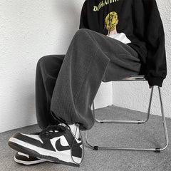 New Corduroy Men's Casual Pants Drawstring Designer Loose Straight Trousers For Man Streetwear Solid Color Male Pant voguable