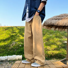 Voguable  Fashion Long Oversized Pants Men Streetwear Clothing Solid Cotton Straight Trousers Khaki White Green White Casual Pants Man voguable