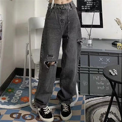 Voguable  Hot Girl High Street High Waist Denim Pants Femme Korean Fashion  Trousers Grunge Punk Vintage Hole Streetwear Woman Jeans Y2K voguable
