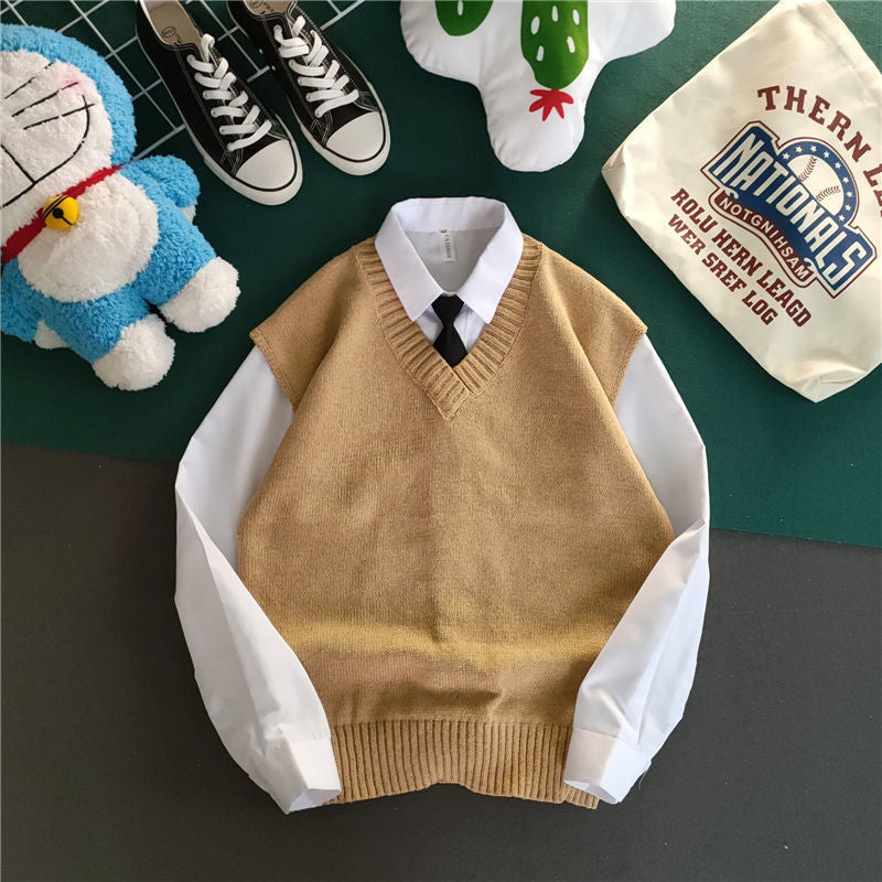 Sweater Vest Men Knitting V-neck Sleeveless Loose Casual Spring New Arrival Trendy Simple All-match Ins Clothing Basic Harajuku voguable