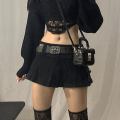 ALLNeon Pastel Goth Low Waist Black Micro Skirts Y2K Streetwear Pockets Patchwork A-line Skirt E-girl Aesthetics Outfits Zipper voguable