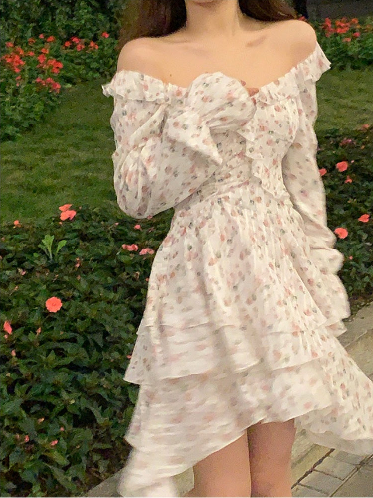 Voguable  2022 Summer Floral Short Party Dress Women Beach V-Neck Y2k Mini Dress Vintage Female Fairy Elegant One Piece Dress Korean Chic voguable
