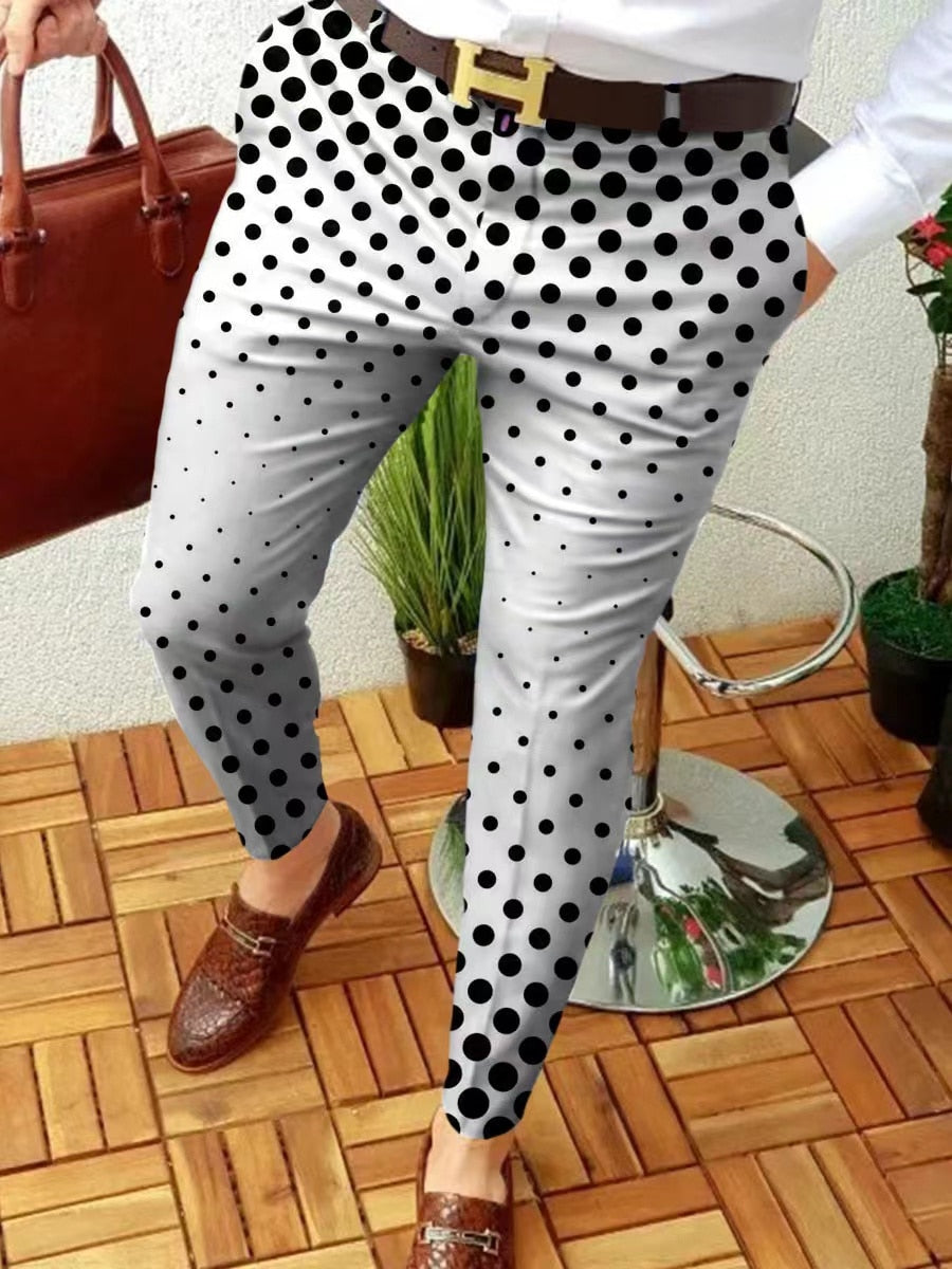 Voguable 2022 New Smart Casual Fashion Men's Pants polka dot pattern Pants Thin Mid Waist Jogger Casual Trousers Suit Pants voguable
