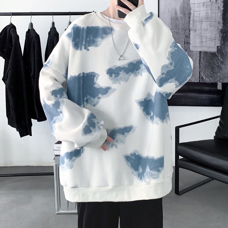 Harajuku Cloud Graphic Men Oversized Sweatshirts Autumn Korean Round Neck Pullovers Streetwear Casual Unisex Tops voguable