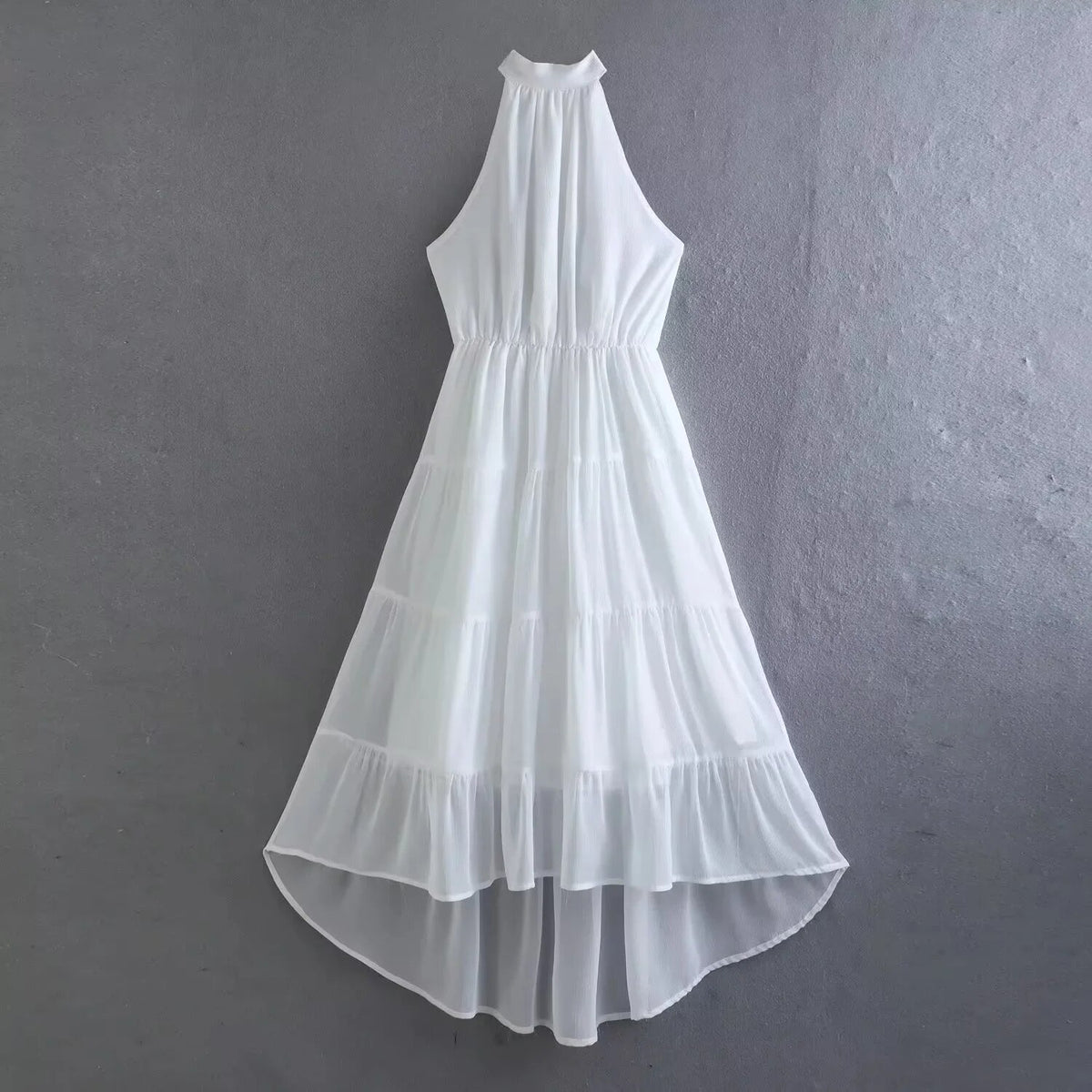 Bowknot Sexy Backless Rose Red Irregular Maxi Summer Women Sundress Tiered Fashion Solid Holiday Elastic Waist Vestido voguable