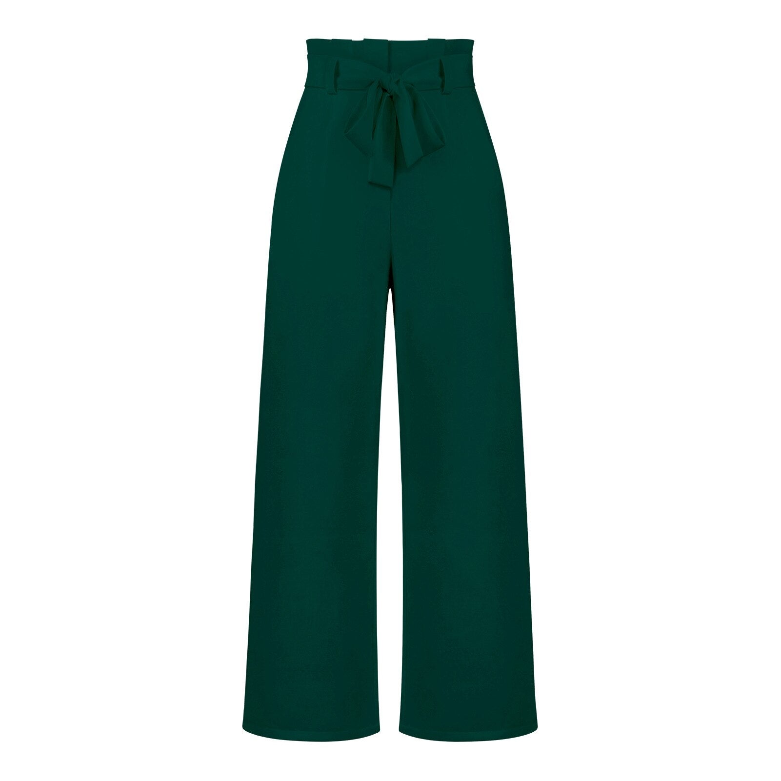 Belt Waist Elastic Wide Leg Black Long Pants Women High Waist Zip Solid Office Lady Pockte Ruffles White Fashion Trouser voguable