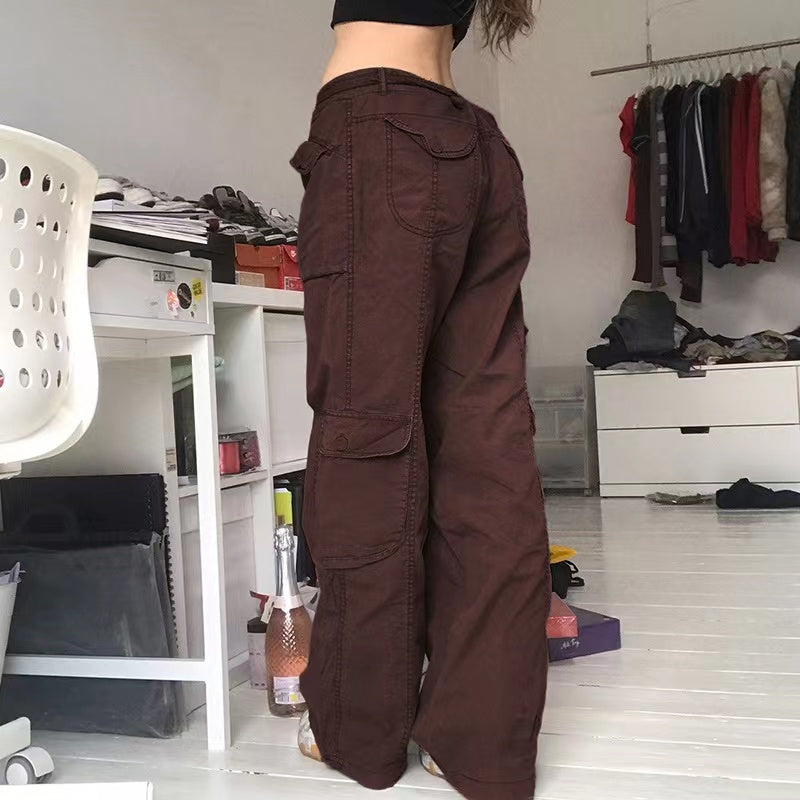 Voguable  Fashion American Trousers High Street Retro Gray Cargo Pants  Woman Sexy Low Waist Baggy Pants Casual Trousers Streetwear voguable