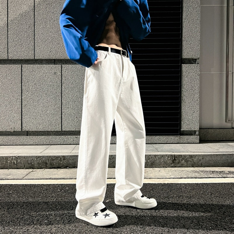 Voguable  Fashion Long Oversized Pants Men Streetwear Clothing Solid Cotton Straight Trousers Khaki White Green White Casual Pants Man voguable