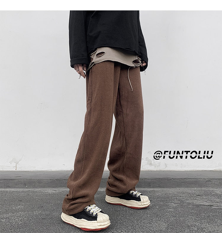 Spring Brown/Black Corduroy Pants Men Fashion Retro Casual Pants Men Streetwear Loose Hip Hop Straight Pants Mens Trousers M-2XL voguable