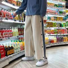 Autumn Contrast Color Drawstring Men's Casual Pants Fashion Design Side Bottom Loose Sweatpants Streetwear Male Trouser voguable