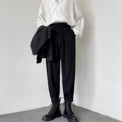Spring High Street Men's Suit Pants Solid Color Casual Men's Harem Pant Fashion Design Loose Black Basic Trousers voguable