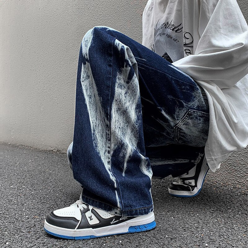 Tie Dyed Men's Jeans High Street Wide Leg Straight Streetwear Man Denim Jeans Hip Hop Male Casual Oversize Trousers voguable