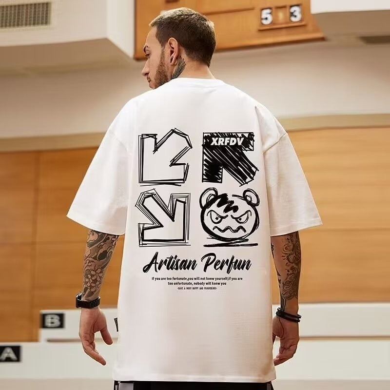 Casual Men's Cotton T Shirt Loose T-shirts Breathable Y2k Tops Hippie Clothes Streetwear Harajuku Short Sleeve Tee FASHION voguable
