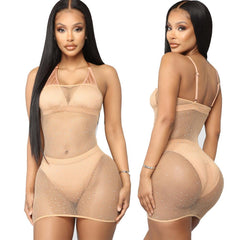 Voguable  Crystal Rhinestone Diamond Mesh Bikini Cover Up Women Sequin Fishnet Bling Strapless Dresses Female Swimsuit Ladies Bathing Suit voguable