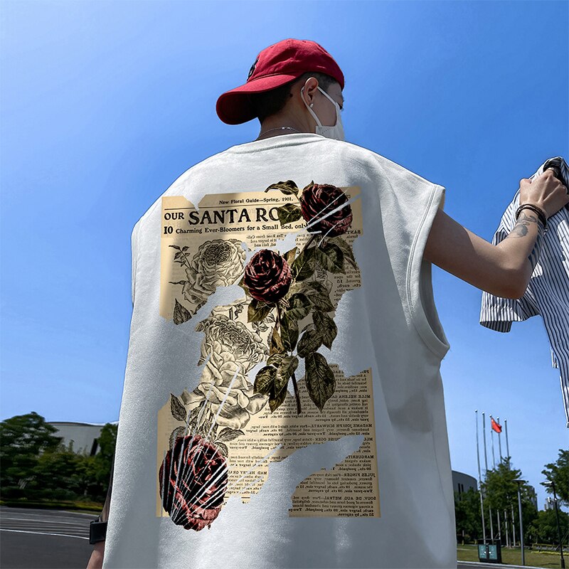 American Suede Loose Tank Tops Men Fashion Street Style Graphic Print Sleeveless T-shirt Summer Crew Neck Vest Brand Tees voguable
