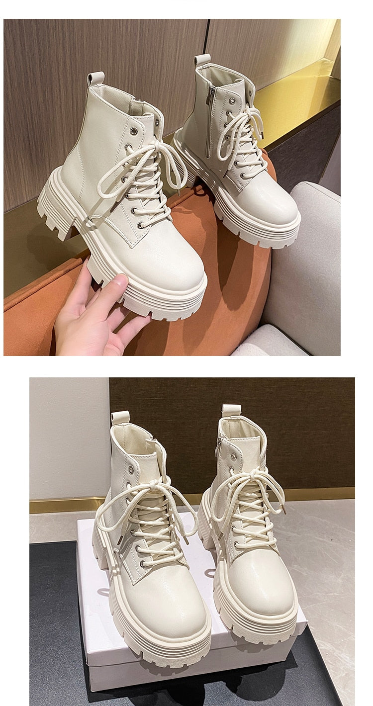 Zipper White Ankle Boots Round Toe Shoes Flat Heel Boots-Women  Low Rock Lolita Autumn Rubber Med Ladies Retro PU Fabric Ba voguable
