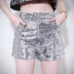 Voguable  2022 Women Feminino Skinny Party Club Shorts Bling Sexy Women Sequin Shorts High Waist Zip Bodycon Shorts Pants voguable