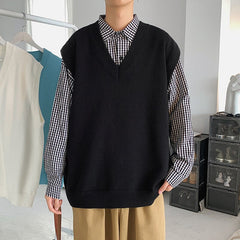 Sweater Vest Men Knitting V-neck Sleeveless Loose Casual Spring New Arrival Trendy Simple All-match Ins Clothing Basic Harajuku voguable