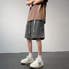 Summer Denim Shorts Men Fashion Retro Pocket Denim Shorts Mens Japanese Streetwear Hip Hop Loose Straight Cargo Jeans Shorts Men voguable