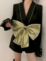 High Quality Brand New Spring Runway Short Jumpsuit Golden Bowknot Belt Long Sleeve Women Sexy Party Romper Playsuits voguable