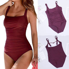 2022 One Piece Swimsuit Women Tummy Control Swimwear Plus Size Bathing Suit Ruched Monokini Vintage Solid Summer Beachwear 2XL voguable