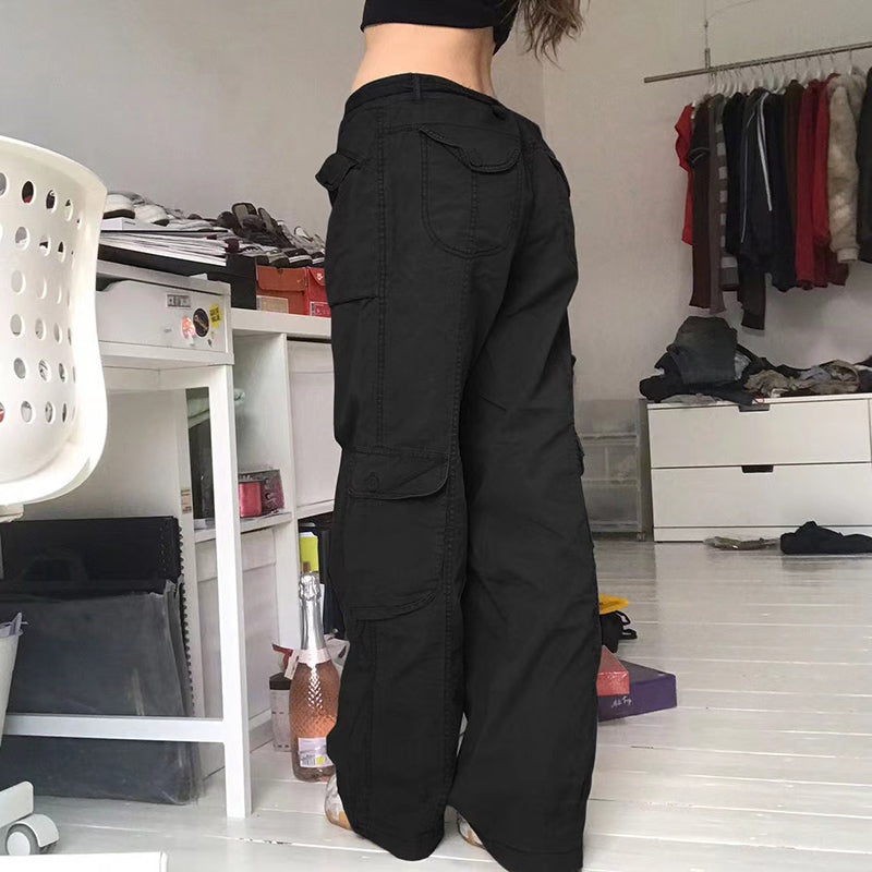 Voguable  Fashion American Trousers High Street Retro Gray Cargo Pants  Woman Sexy Low Waist Baggy Pants Casual Trousers Streetwear voguable