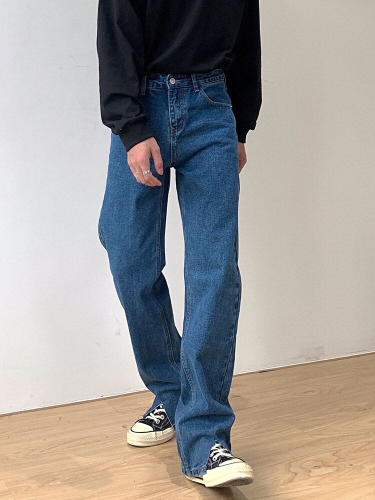 Voguable Men's Jeans Split Loose Leg Vintage Punk Denim Hip Hop Streetwear Pants Korean Chic Design Straight Casual Male Long Trousers voguable
