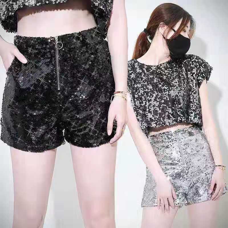 Voguable  2022 Women Feminino Skinny Party Club Shorts Bling Sexy Women Sequin Shorts High Waist Zip Bodycon Shorts Pants voguable