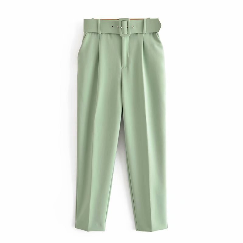 Voguable  Women's Pants High Waist With Belt Classic Pockets Office Lady Ankle Length Trousers Female 2022 Spring Fashion Pink Harem Pants voguable