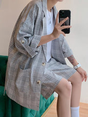 Half Sleeve Blazer Suits for Men Women Korean High Street Elegant Set Unisex Handsome Loose  Shirt + Suit Shorts 2pcs voguable
