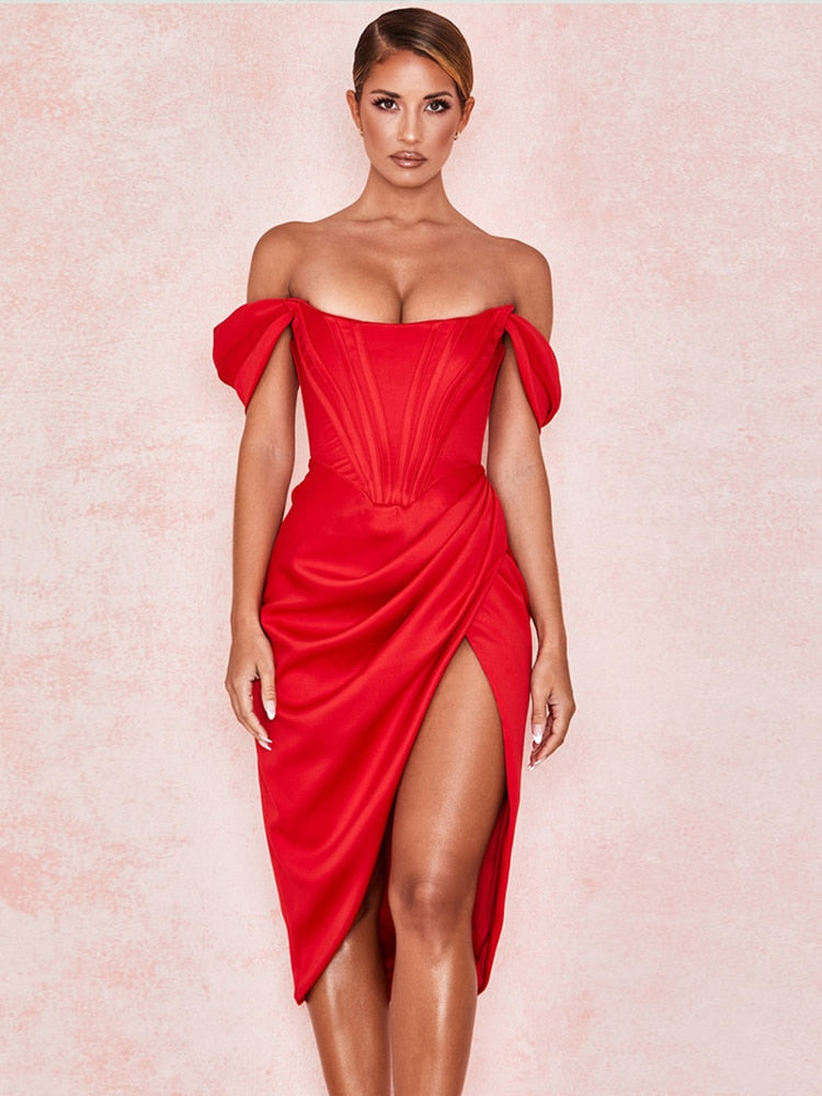 High Quality Satin Bodycon Dress Women Party Dress New Arrivals voguable
