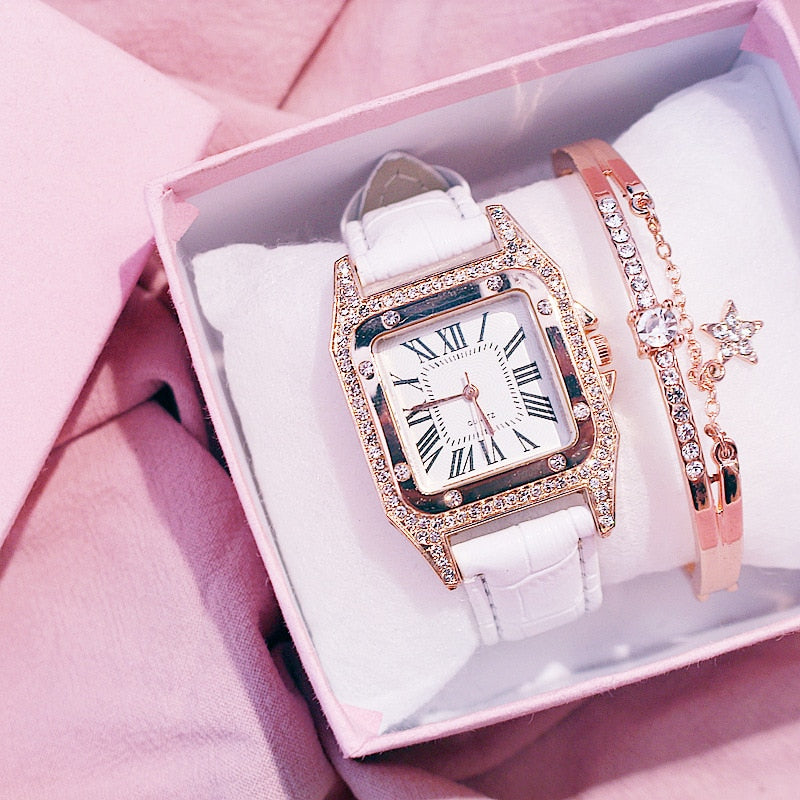 Voguable   2022 Women Watches Bracelet set Starry Sky Ladies Bracelet Watch Casual Leather Quartz Wristwatch Clock Relogio Feminino voguable