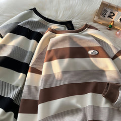 Women Sweatshirt Stripe Oversized Spring Casual  Female Round Neck Hoodies Korean Style Fashion Unisex 5XL Pullovers voguable