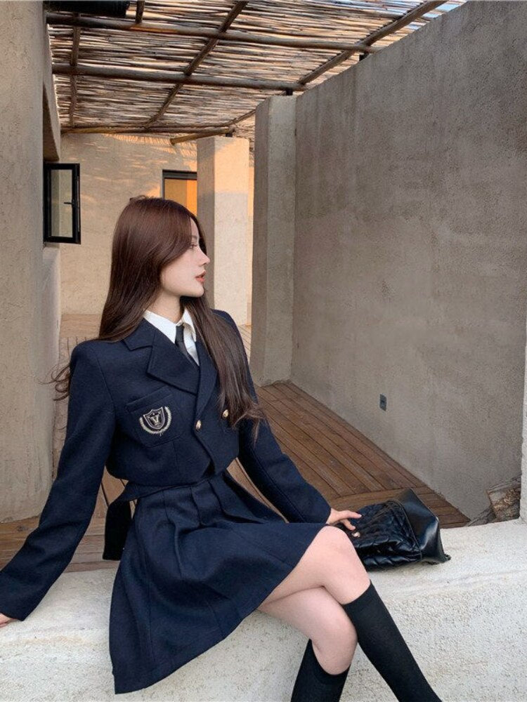 Jk Uniform Suit Women College Style Pleated Skirt + Suit Jacket + White Shirt Gentle Office Lady Dress 3pcs Streetwear voguable