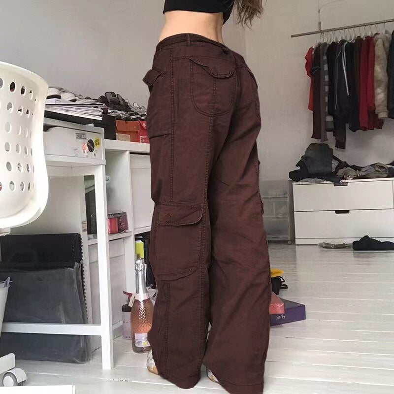 Voguable  Fashion American Trousers High Street Retro Gray Cargo Pants  Woman Sexy Low Waist Baggy Pants Casual Trousers Streetwear voguable