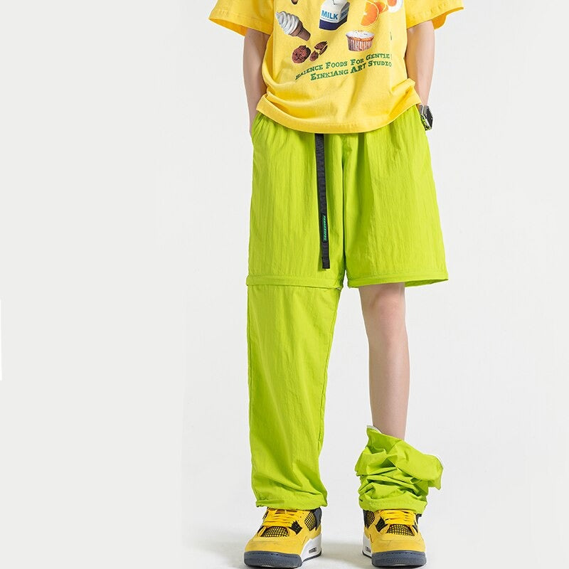 Detachable Two Piece Wide Leg Pants for Men Baggy Large Size Elastic Waist Summer Thin High Street Hip Hop Nylon Trousers voguable
