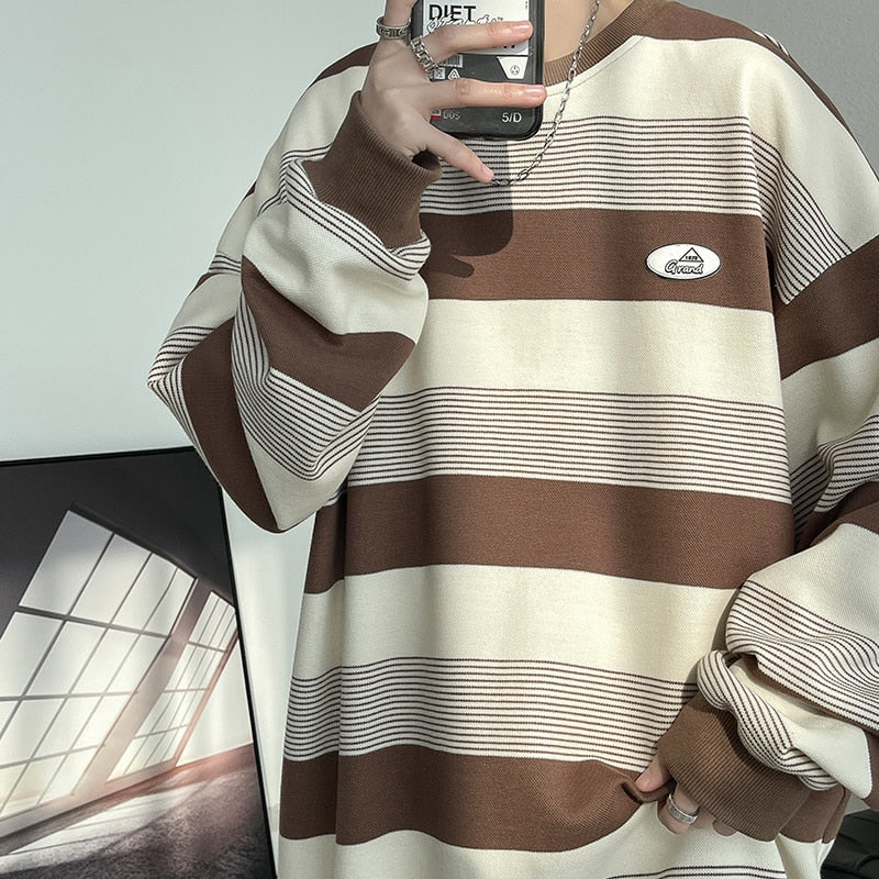 Stripe Oversized Men's Sweatshirts Spring Casual Male Round Neck Hoodies Korean Style Fashion Unisex 5XL Pullovers voguable