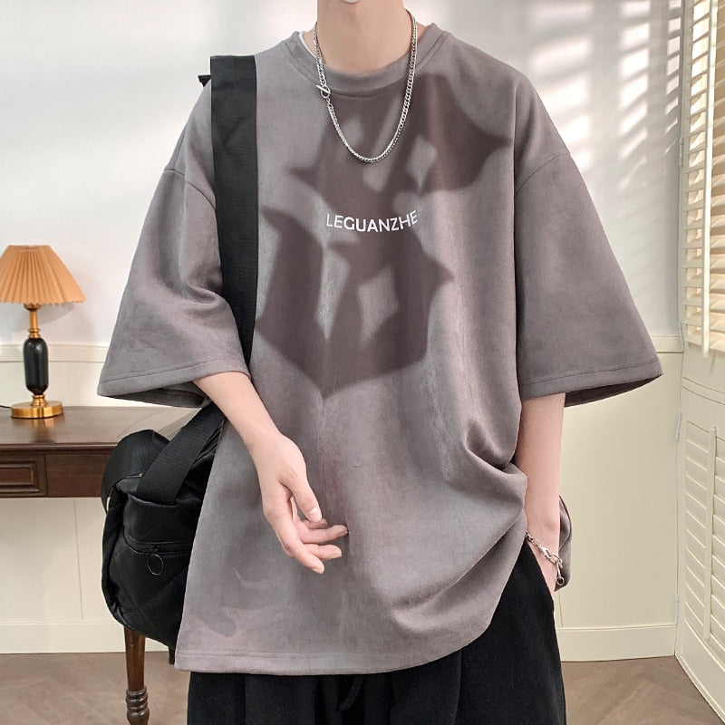 Summer New Roland Suede Watermark Short Sleeve Mens T-shirt Korean Style Baggy Y2k Casual Tops M-5X Round Neck Male Tees voguable