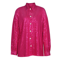 Turn-down Collar Long Sleeve Spring Female Y2k Shirts Dresses Glitter Sequins Party Women's Shirt Dress 2022 Streetwear Clothes voguable