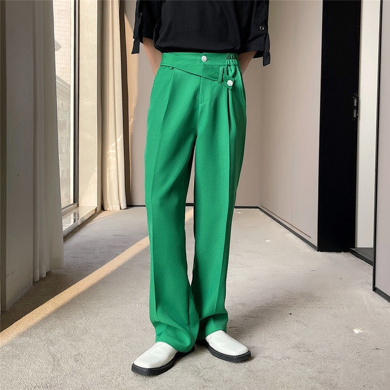 Korean Style Casual Bandage Simple Solid Color Men's Straight Pants Button Pocket Zipper Autumn New  Versatile voguable