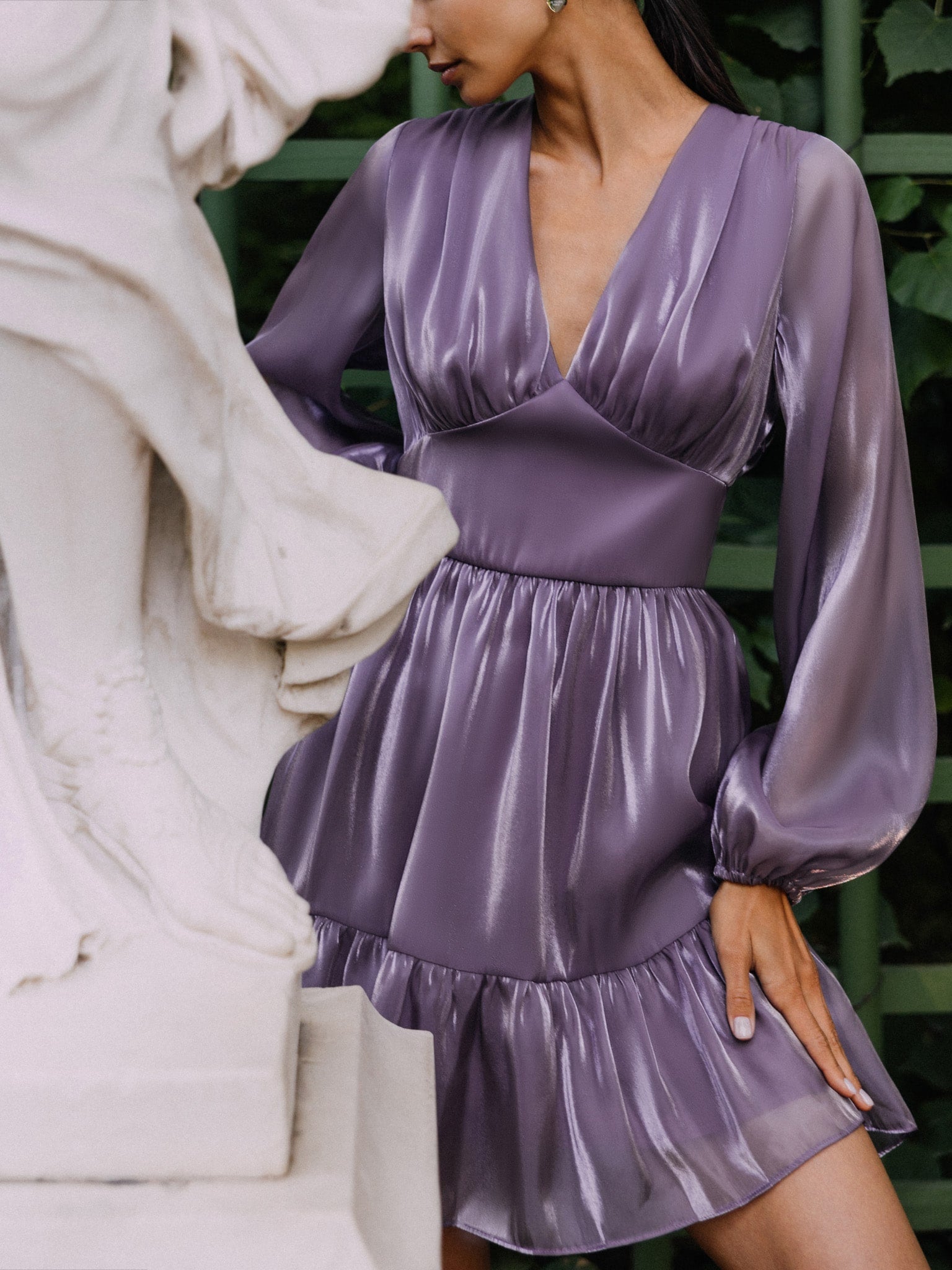 Lichi Dress New Summer Light Ruffled Chiffon Mini Dress V-Neck Premium Dress Airy Puffed Sleeve Flared Hem Party Dresses voguable