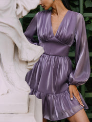 Lichi Dress New Summer Light Ruffled Chiffon Mini Dress V-Neck Premium Dress Airy Puffed Sleeve Flared Hem Party Dresses voguable