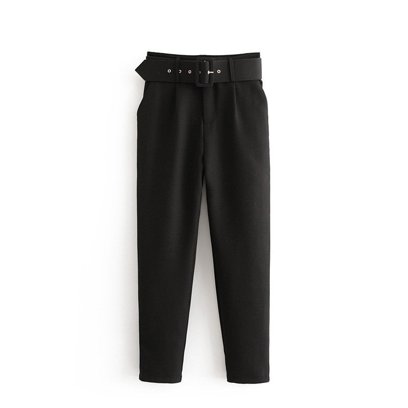 Voguable  Women's Pants High Waist With Belt Classic Pockets Office Lady Ankle Length Trousers Female 2022 Spring Fashion Pink Harem Pants voguable