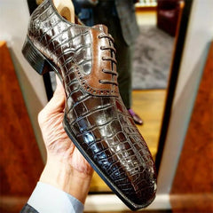 Oxford Shoes Men Shoes PU Color-blocking Classic Business Casual Banquet Daily Retro Crocodile Pattern Lace-up Dress Shoes voguable