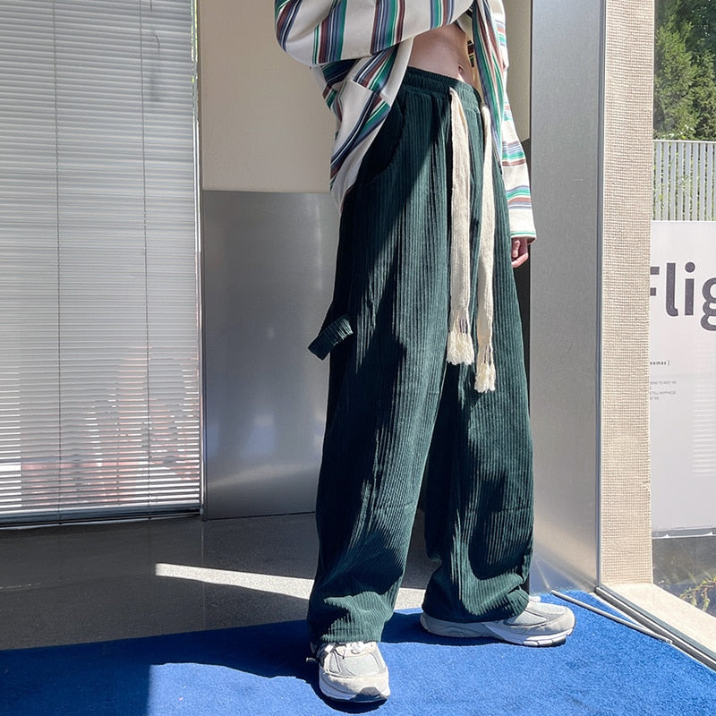 Corduroy Pants Men Fashion Oversized Cargo Pants Men Japanese Streetwear Hip-hop Loose Straight Wide Leg Pants Mens Trousers voguable
