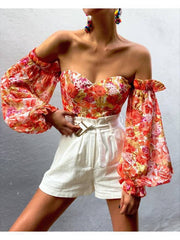 Voguable Foridol Elegant Long Sleeve Summer Spring Chiffon Blouse Shirt Women Off The Shoulder Beach Boho Tops 2022 Blusas De Mujer voguable