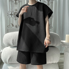 Summer Sets Men Fashion Short Sleeve T-shirt/Shorts Two Piece Men Korean Loose Pleated Sets Mens Short Sets Large Sizes M-5XL voguable