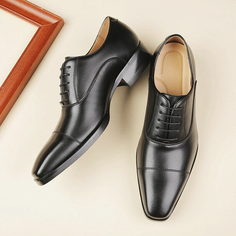New Oxford Shoes Men Shoes PU Solid Color Fashion All-match Business Casual Daily Classic Three-stage Lace-up Dress Shoes voguable